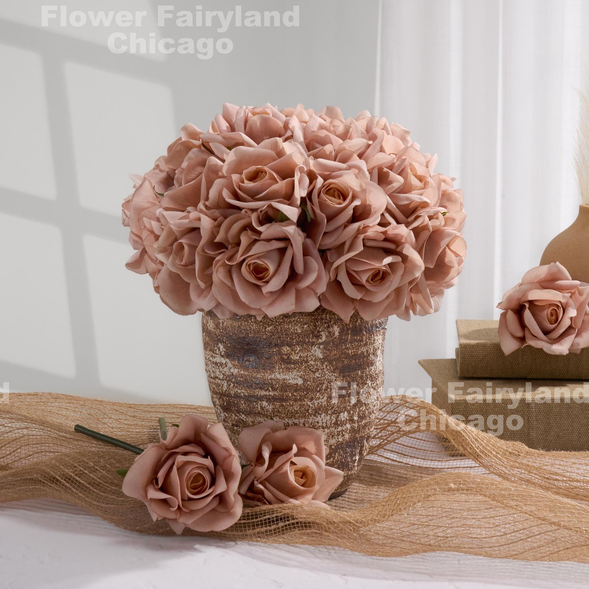 Beige caramel roses styled in vase