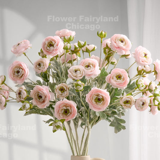 6 Heads Faux Ranunculus Long Stem - Soft Pink