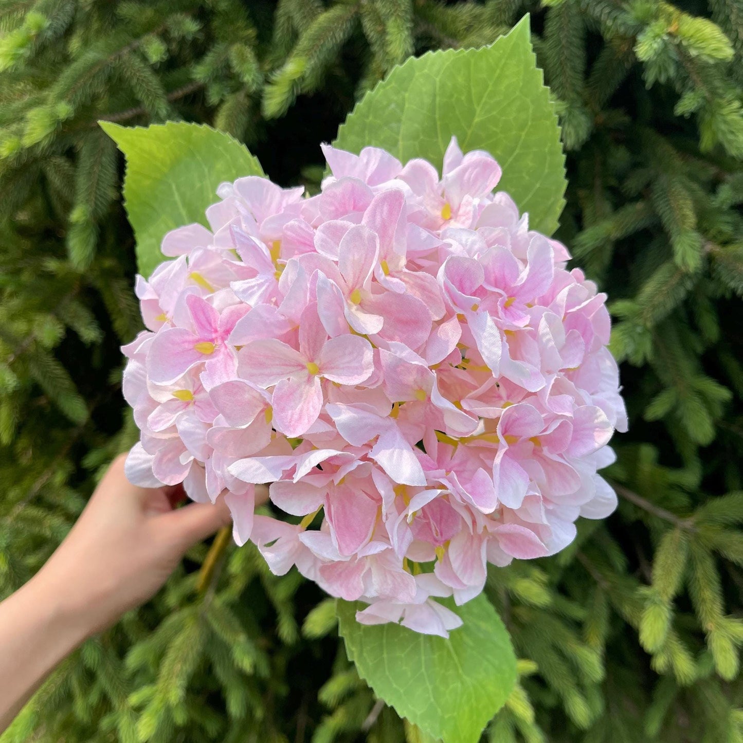 Light pink faux hydrangea flower head detail