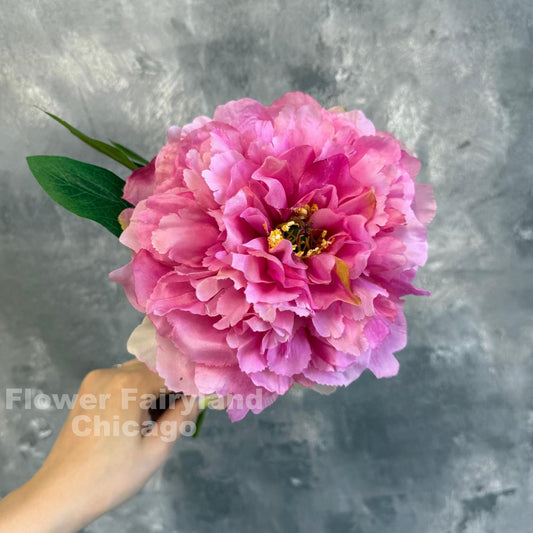 Faux huge peony stem in bright pink - single stem