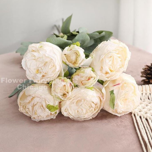 32" 8 Stems Dried Look Peony and Rose Bouquet - Milky White