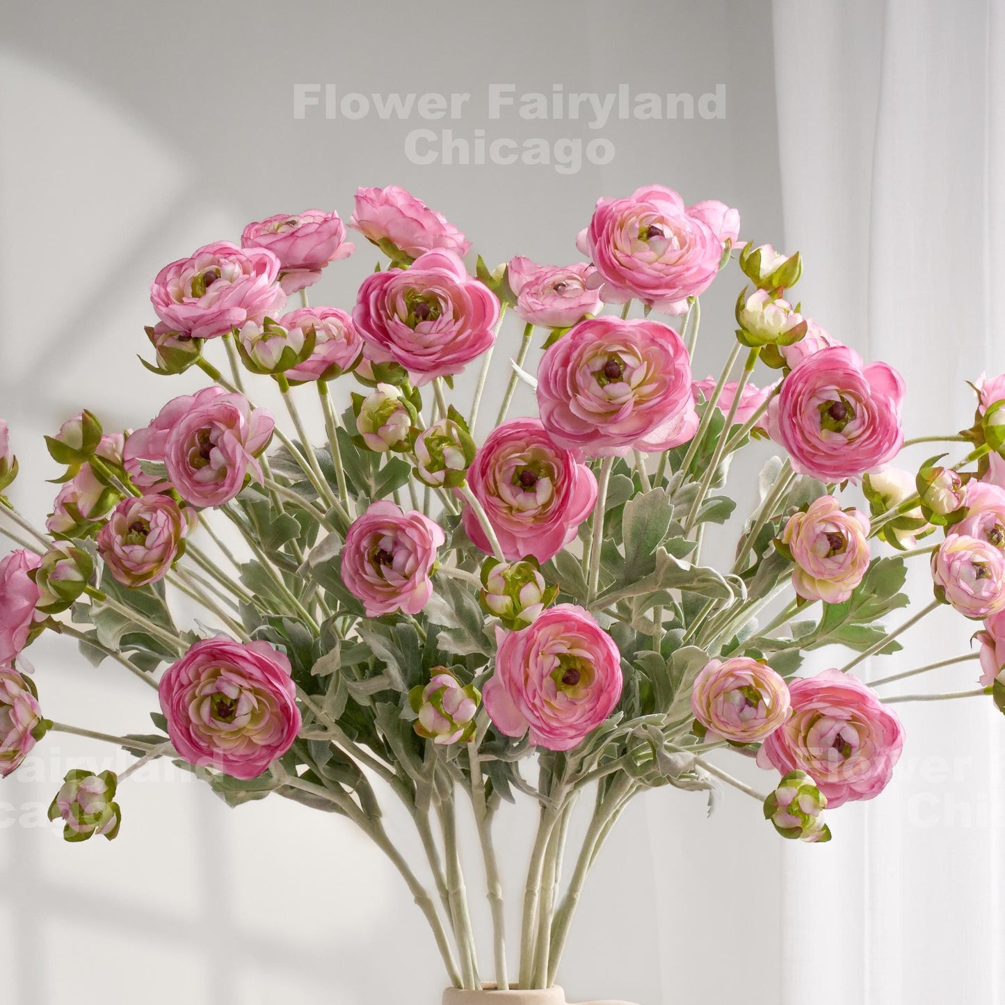 6 Heads Faux Ranunculus Long Stem - Pretty Pink