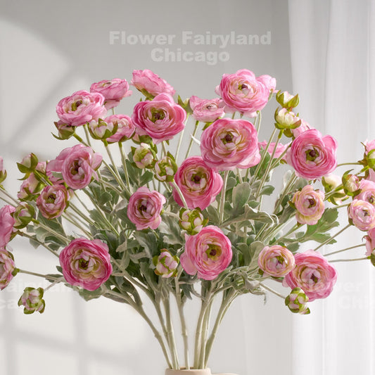 6 Heads Faux Ranunculus Long Stem - Pretty Pink