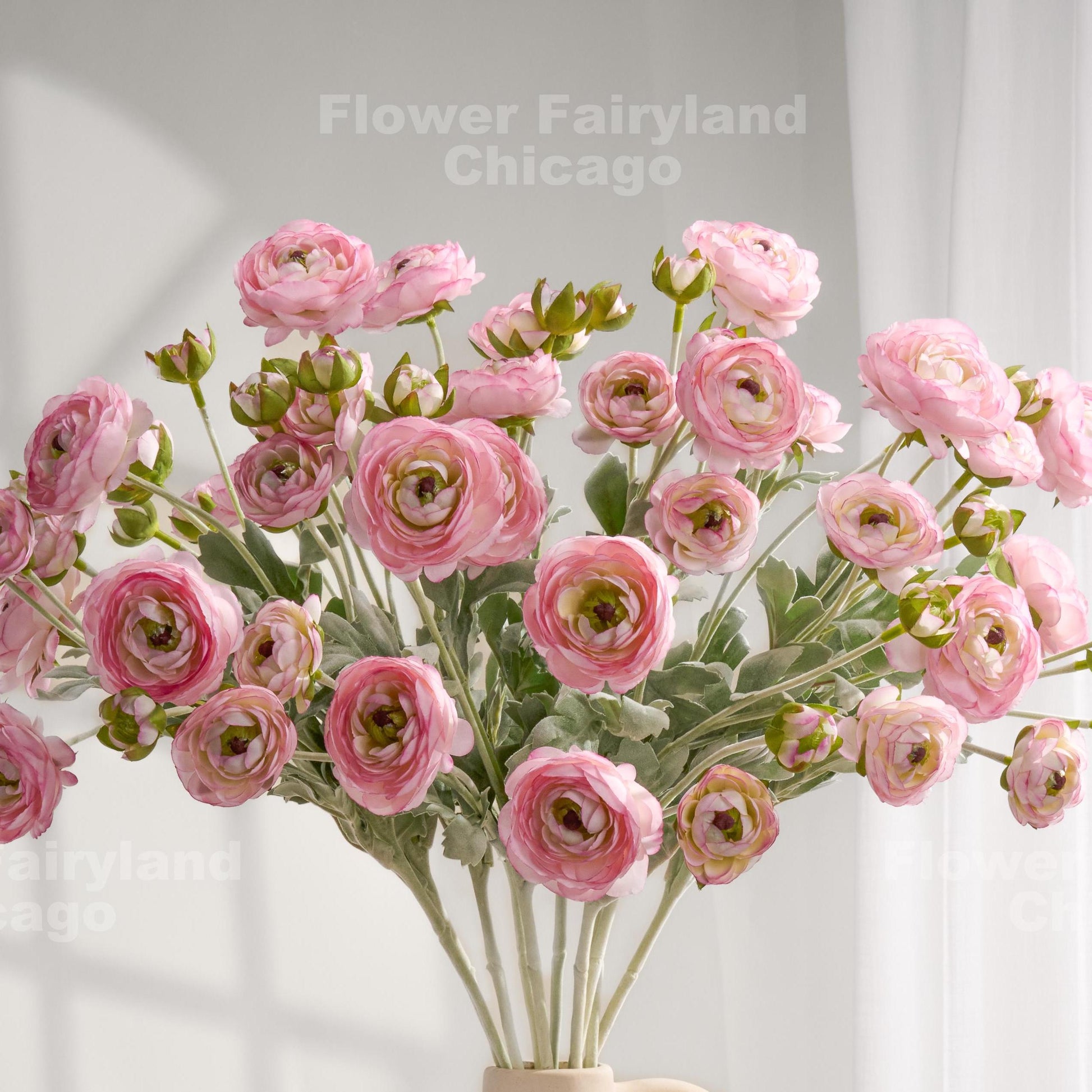 6 Heads Faux Ranunculus Long Stem - Pink