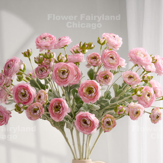 6 Heads Faux Ranunculus Long Stem - Pink