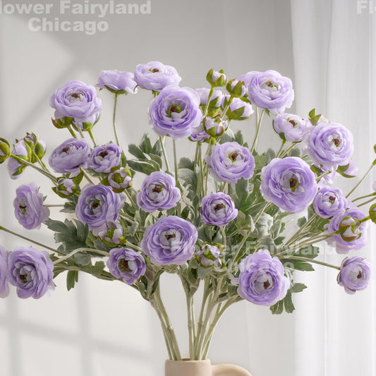 6 Heads Faux Ranunculus Long Stem - Soft Purple