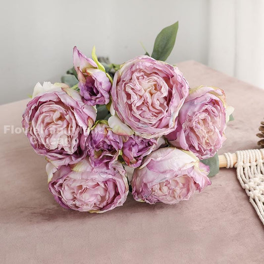 32" 8 Stems Dried Look Peony and Rose Bouquet - Light Purple