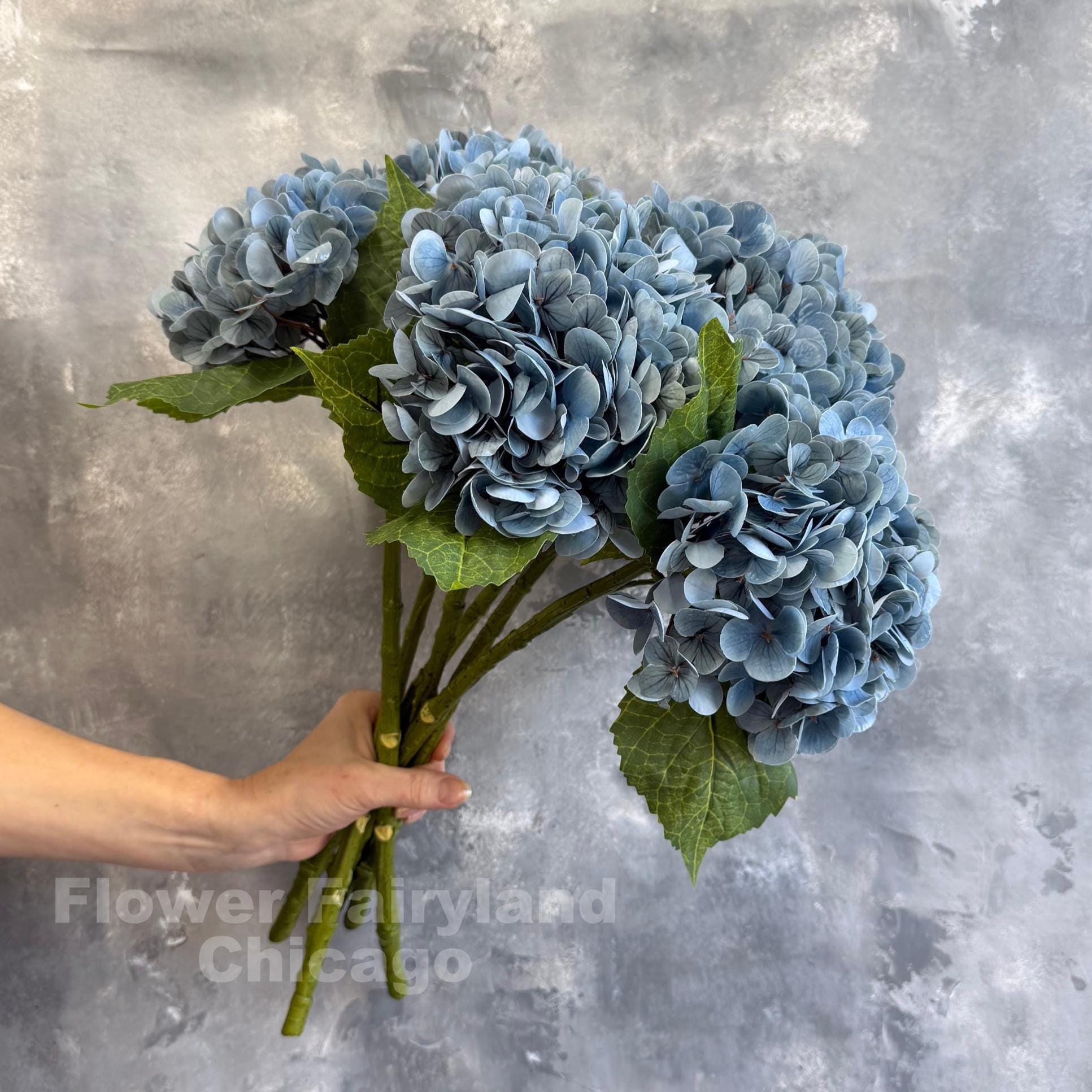 Dark dusty blue hydrangea in arrangement