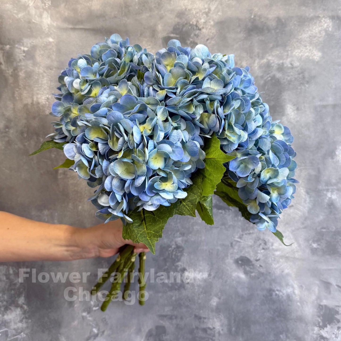 Greenish blue real touch hydrangea stem