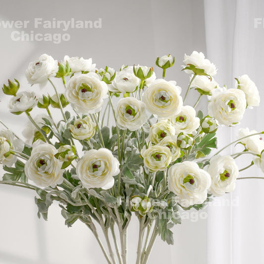 6 Heads Faux Ranunculus Long Stem - White