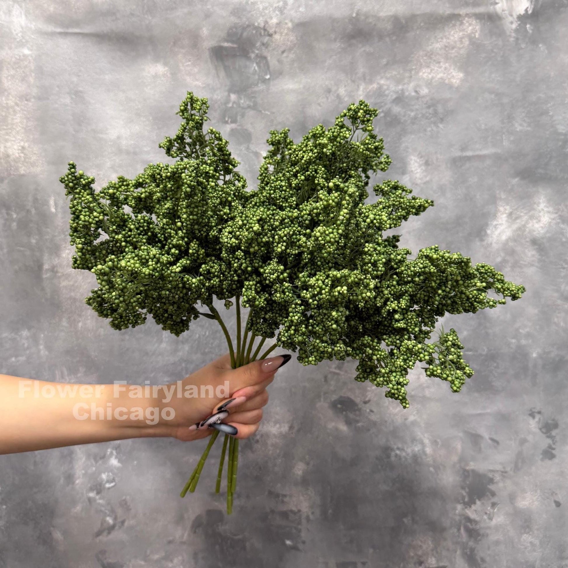 Olive green faux mini berries stem