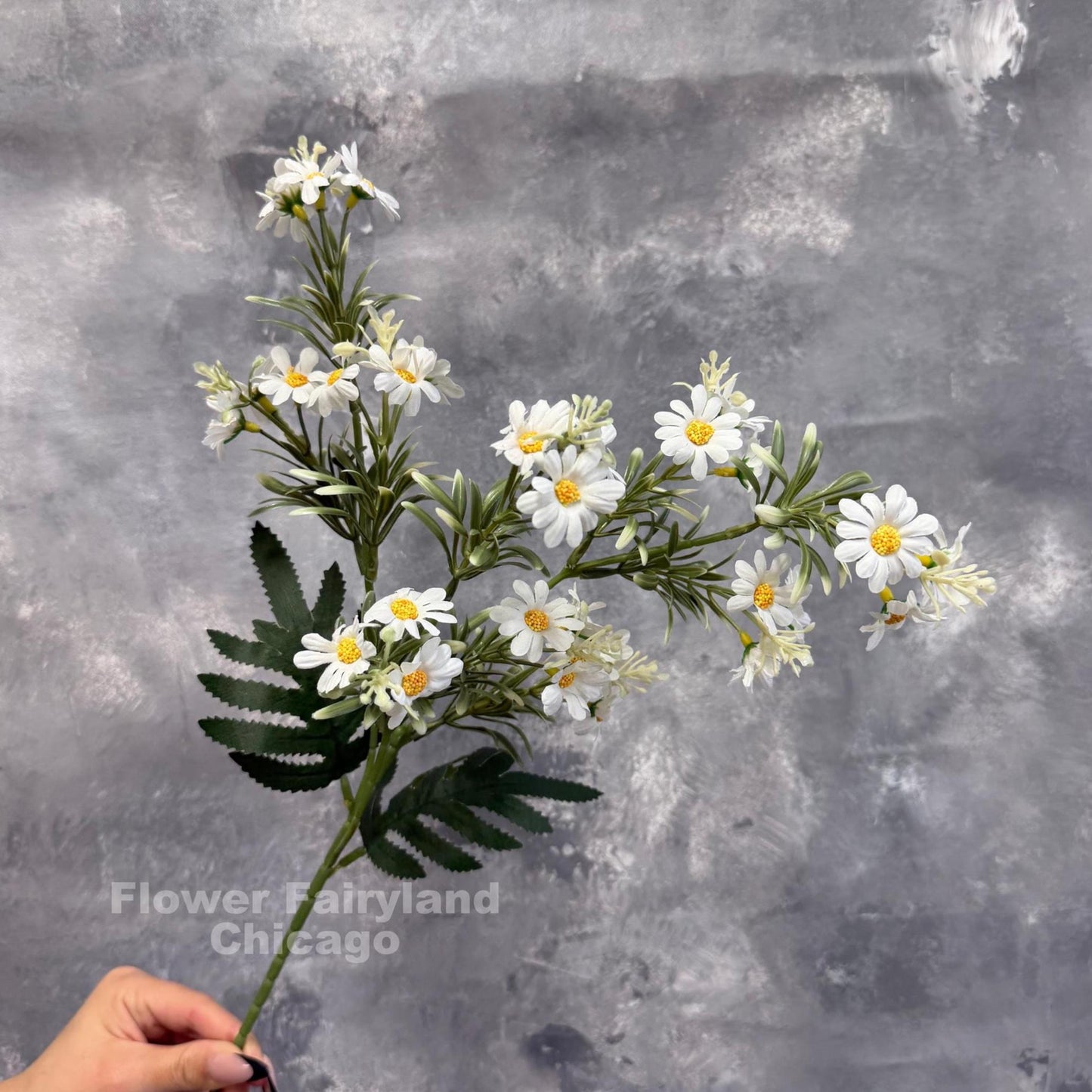 Single faux chamomile daisy stem with three sprays