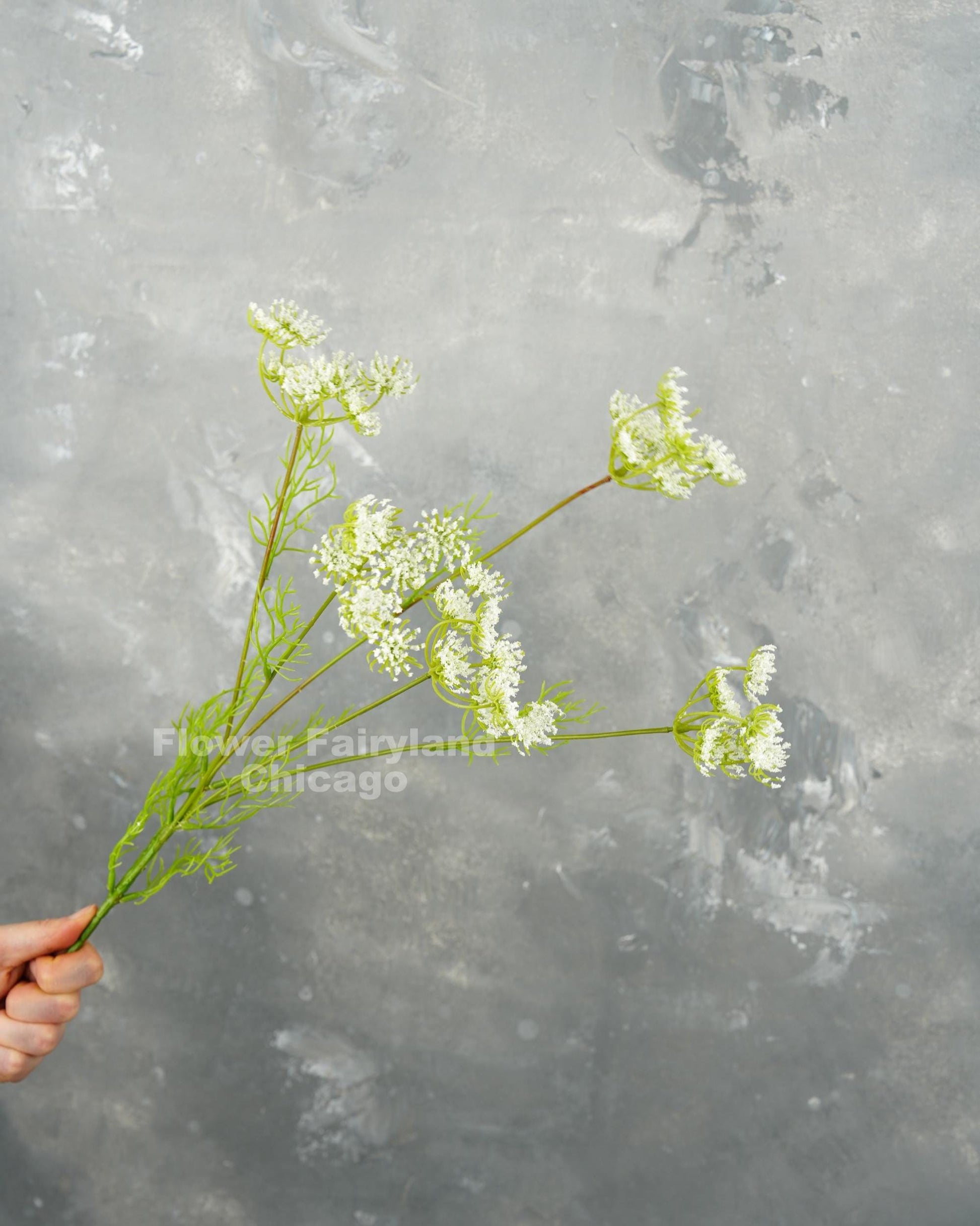 Faux Queen Anne's lace branch in white - flower clusters