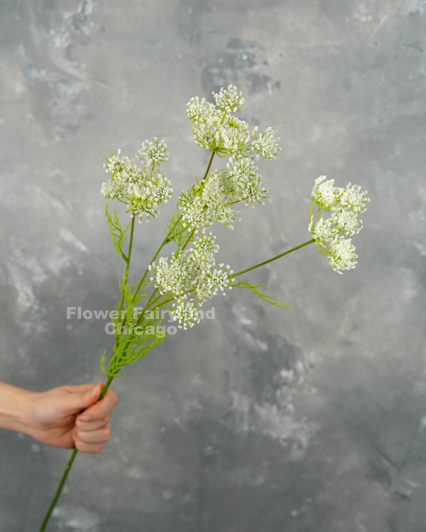 Faux Queen Anne's lace branch in white - stem detail