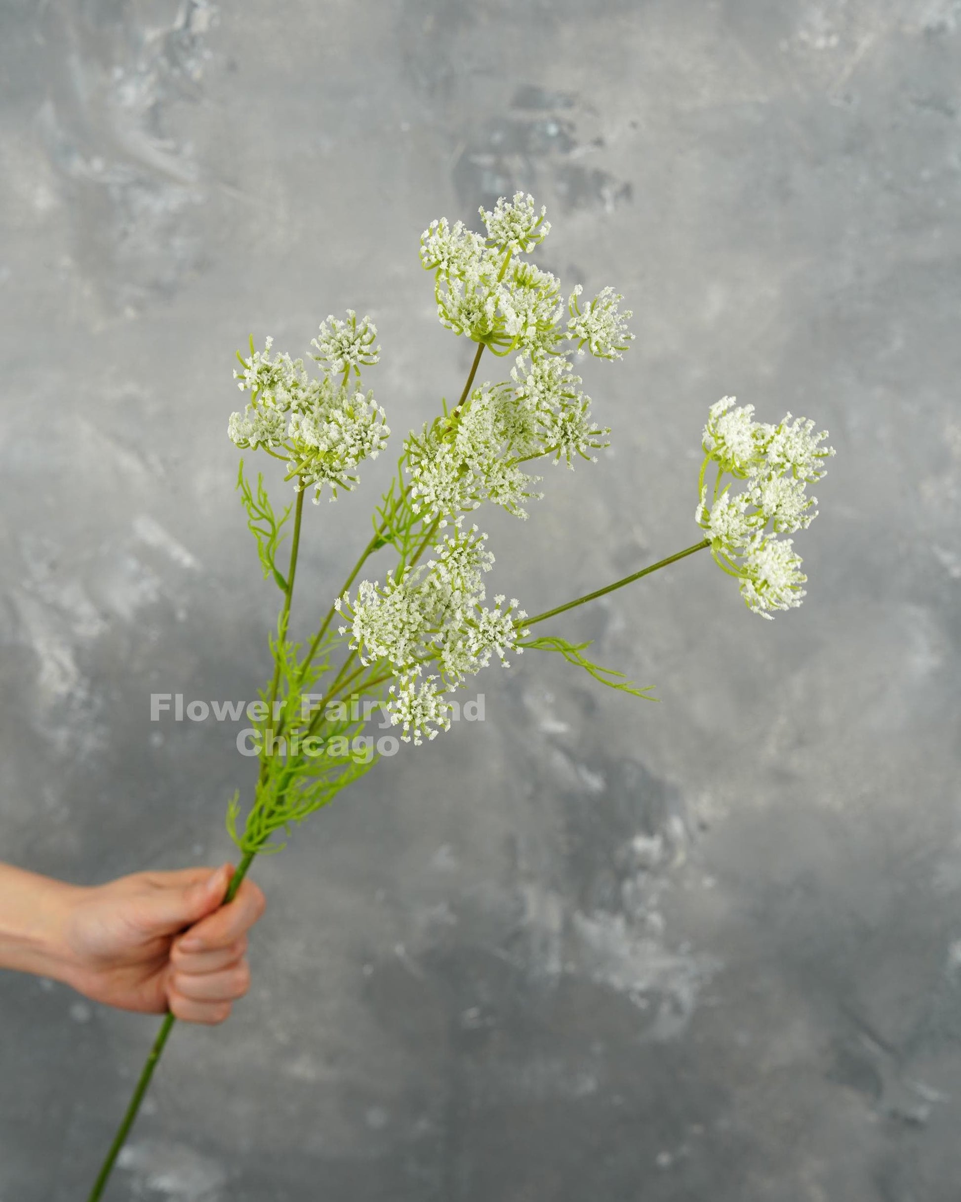 Faux Queen Anne's lace branch in white - stem detail
