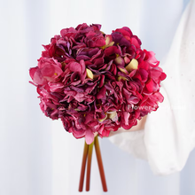 Load image into Gallery viewer, 3 Stems Dried Look Faux Hydrangea Bundle - Red
