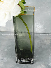 Load image into Gallery viewer, Green Transparent Smoke Glass with Golden Edge Vase
