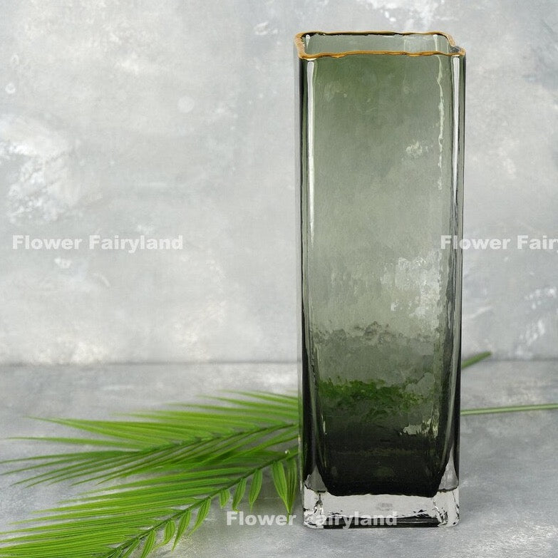 Green Transparent Smoke Glass with Golden Edge Vase