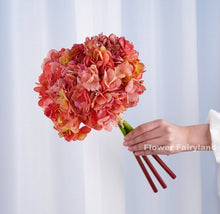 Load image into Gallery viewer, 3 Stems Dried Look Faux Hydrangea Bundle - Coral Red
