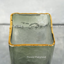 Load image into Gallery viewer, Green Transparent Smoke Glass with Golden Edge Vase
