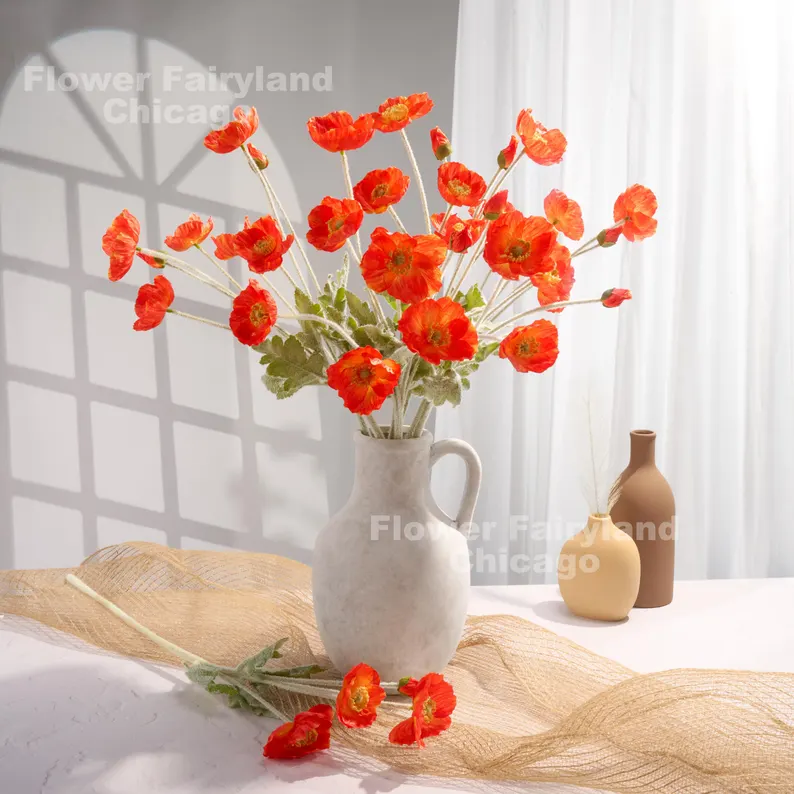Faux Poppy - Bright Coral Red