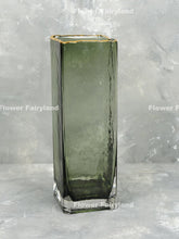 Load image into Gallery viewer, Green Transparent Smoke Glass with Golden Edge Vase
