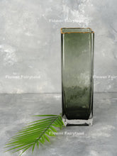 Load image into Gallery viewer, Green Transparent Smoke Glass with Golden Edge Vase
