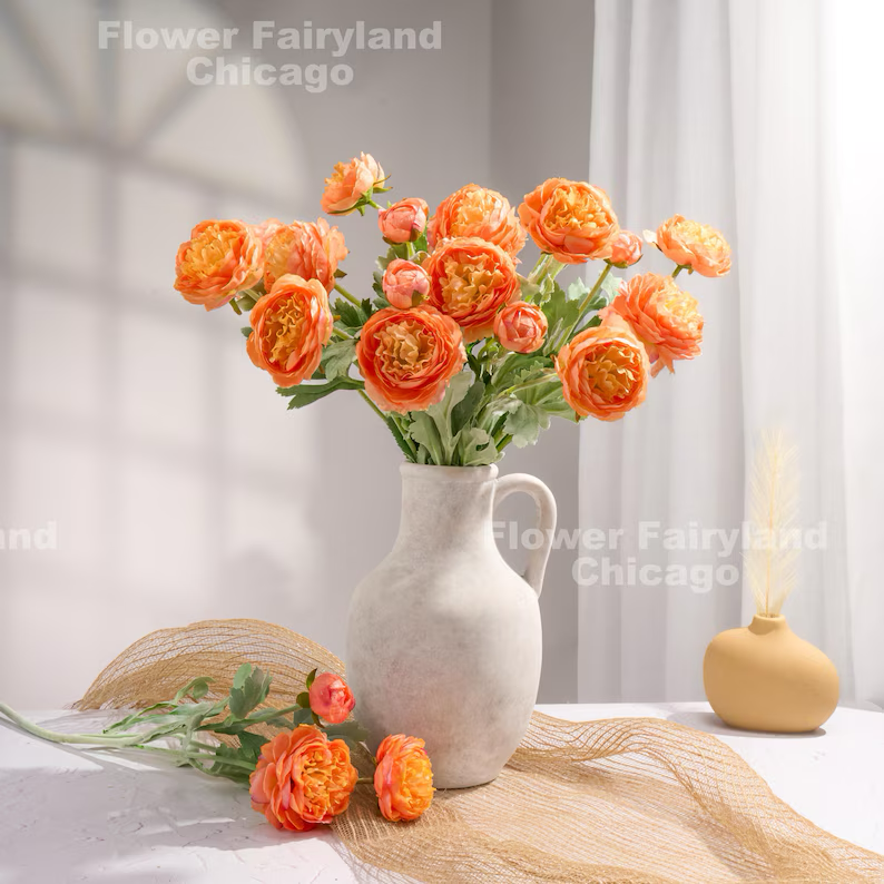 Faux Ranunculus - Orange