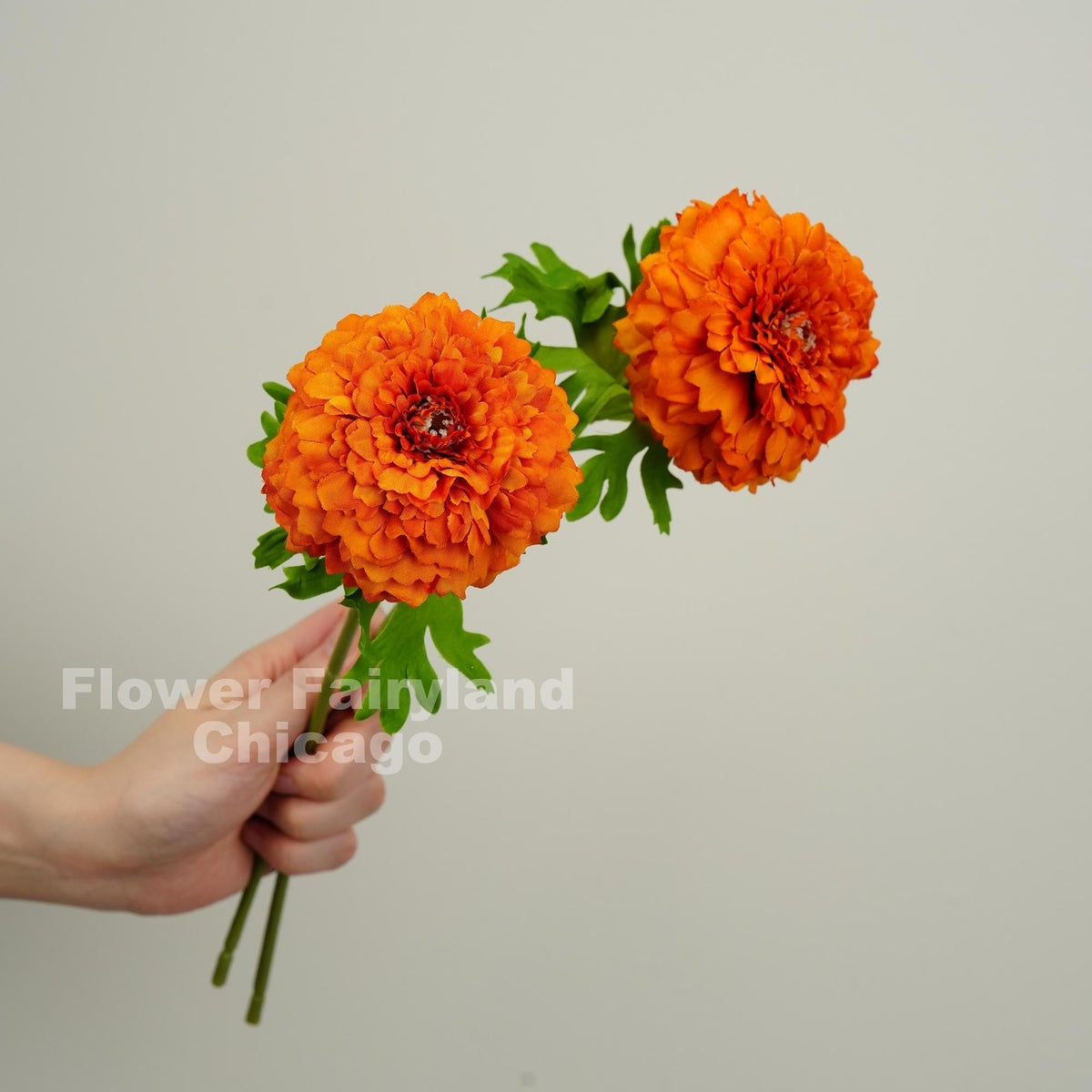 Faux Marigold Tagetes Erecta Stem - Dark Orange