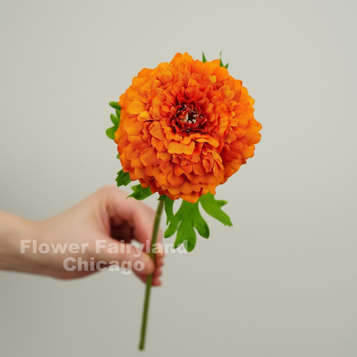 Faux Marigold Tagetes Erecta Stem - Dark Orange