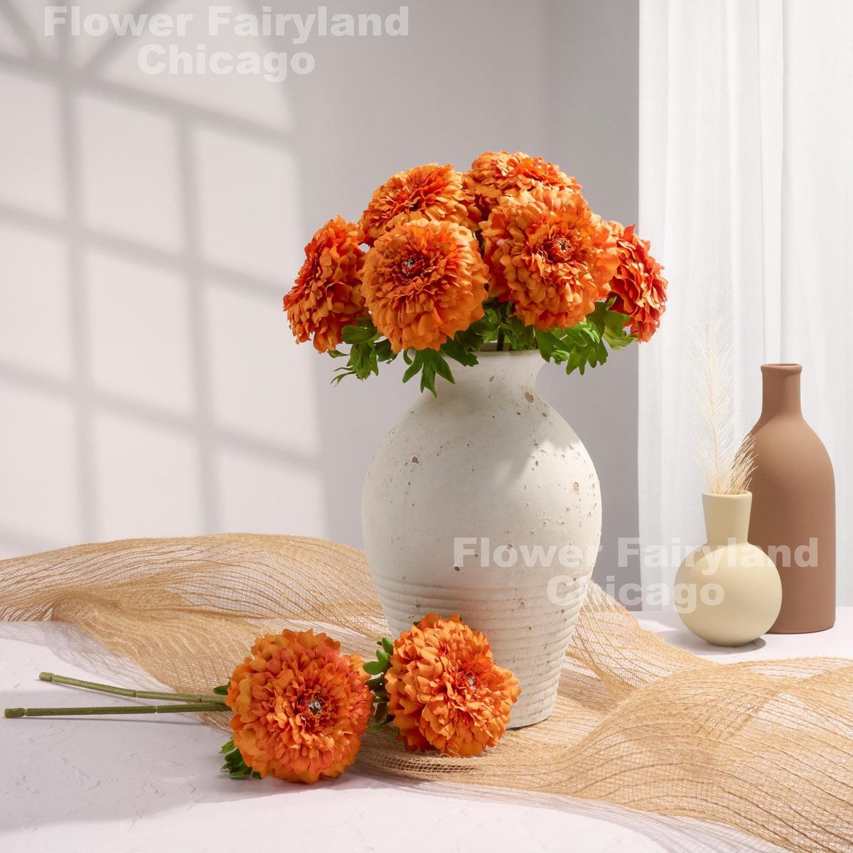 Faux Marigold Tagetes Erecta Stem - Dark Orange