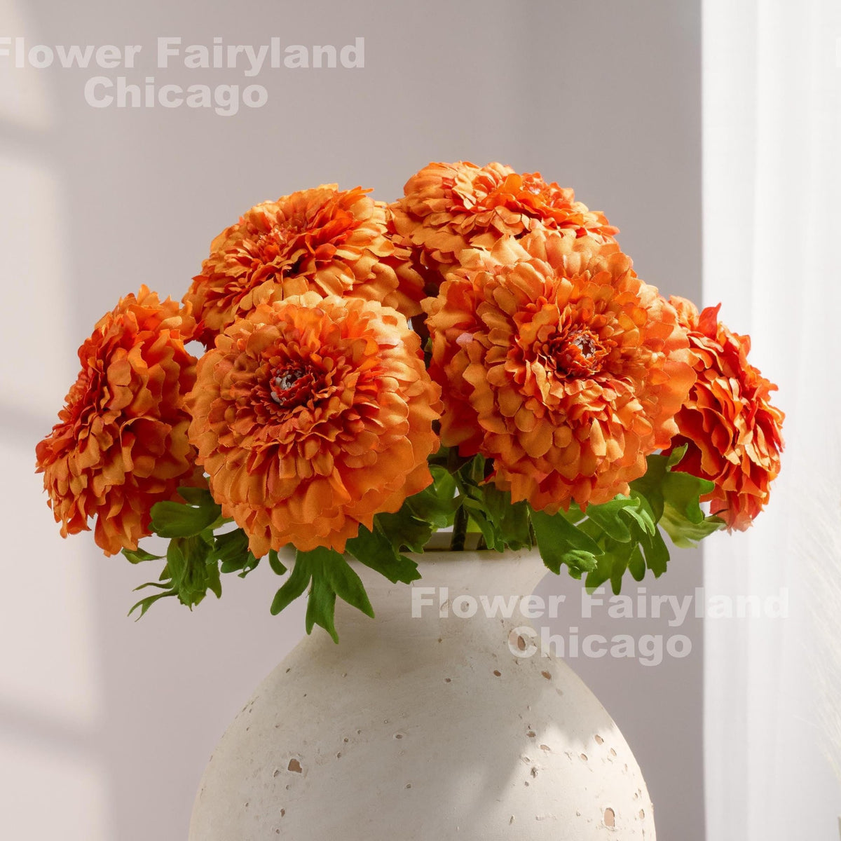 Faux Marigold Tagetes Erecta Stem - Dark Orange
