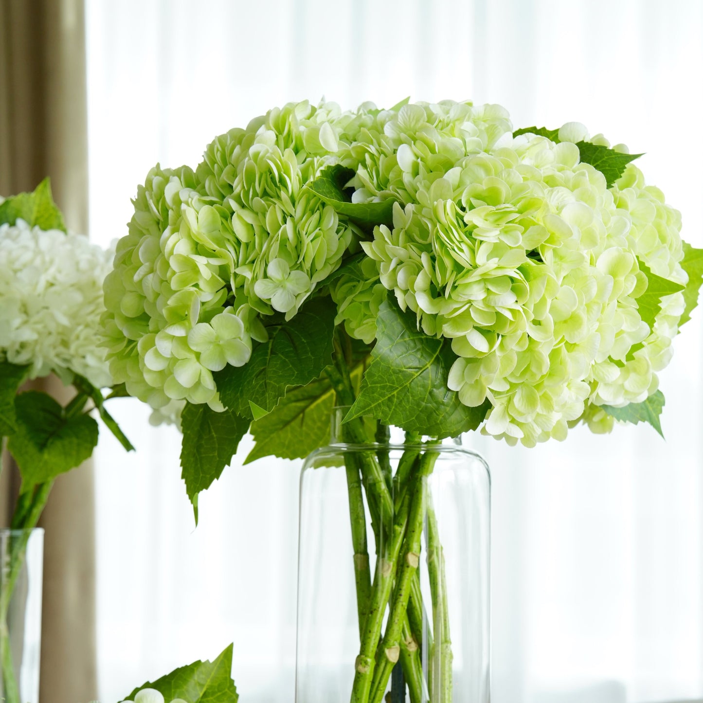 Real Touch Huge Hydrangea Stem - Pale Green