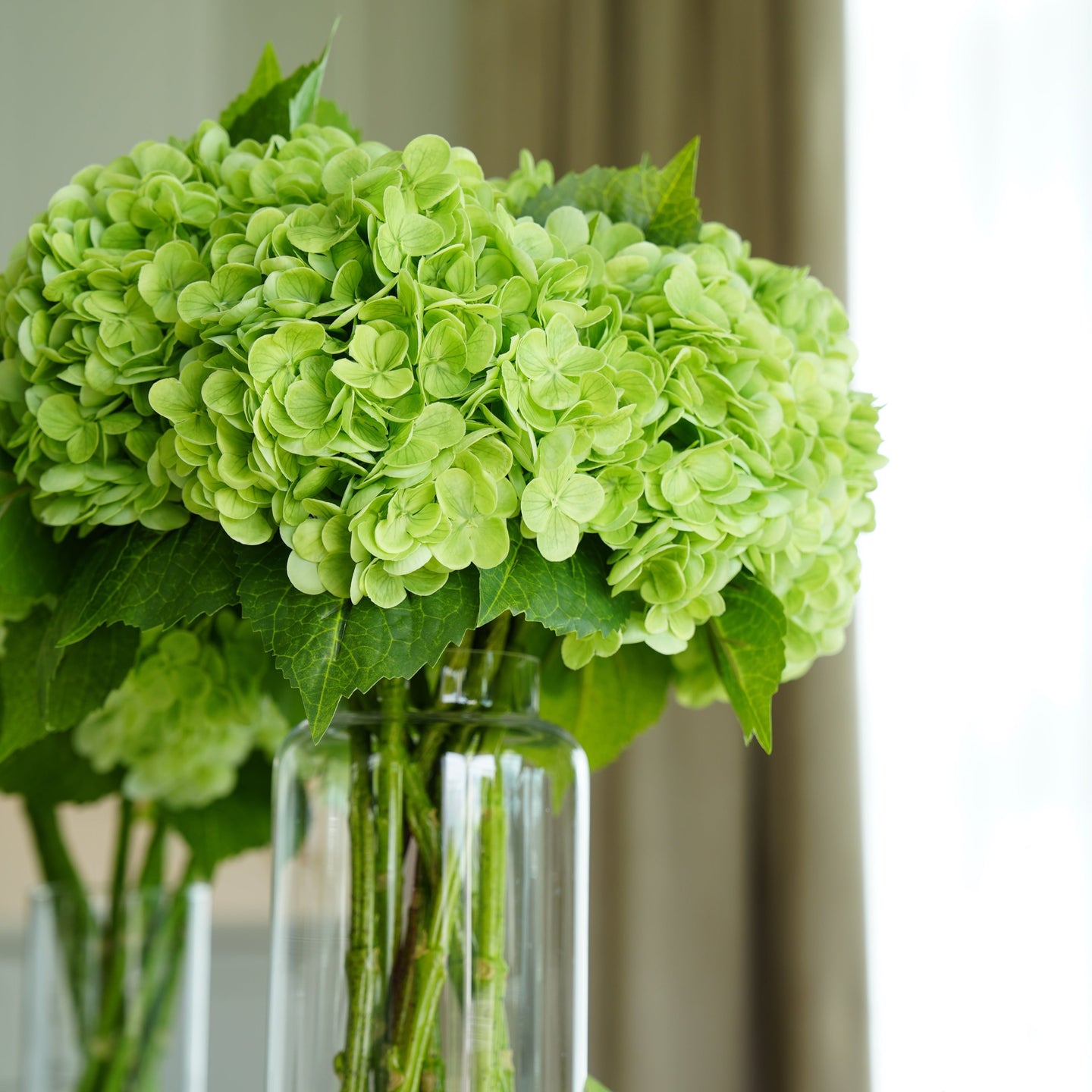 Real Touch Huge Faux Hydrangea Stem - Green