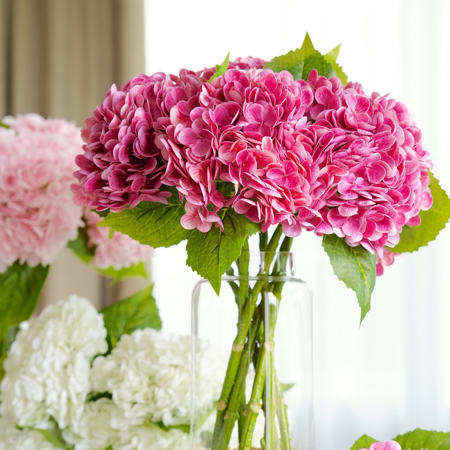 Real Touch Huge Hydrangea Stem - Light Magenta Pink