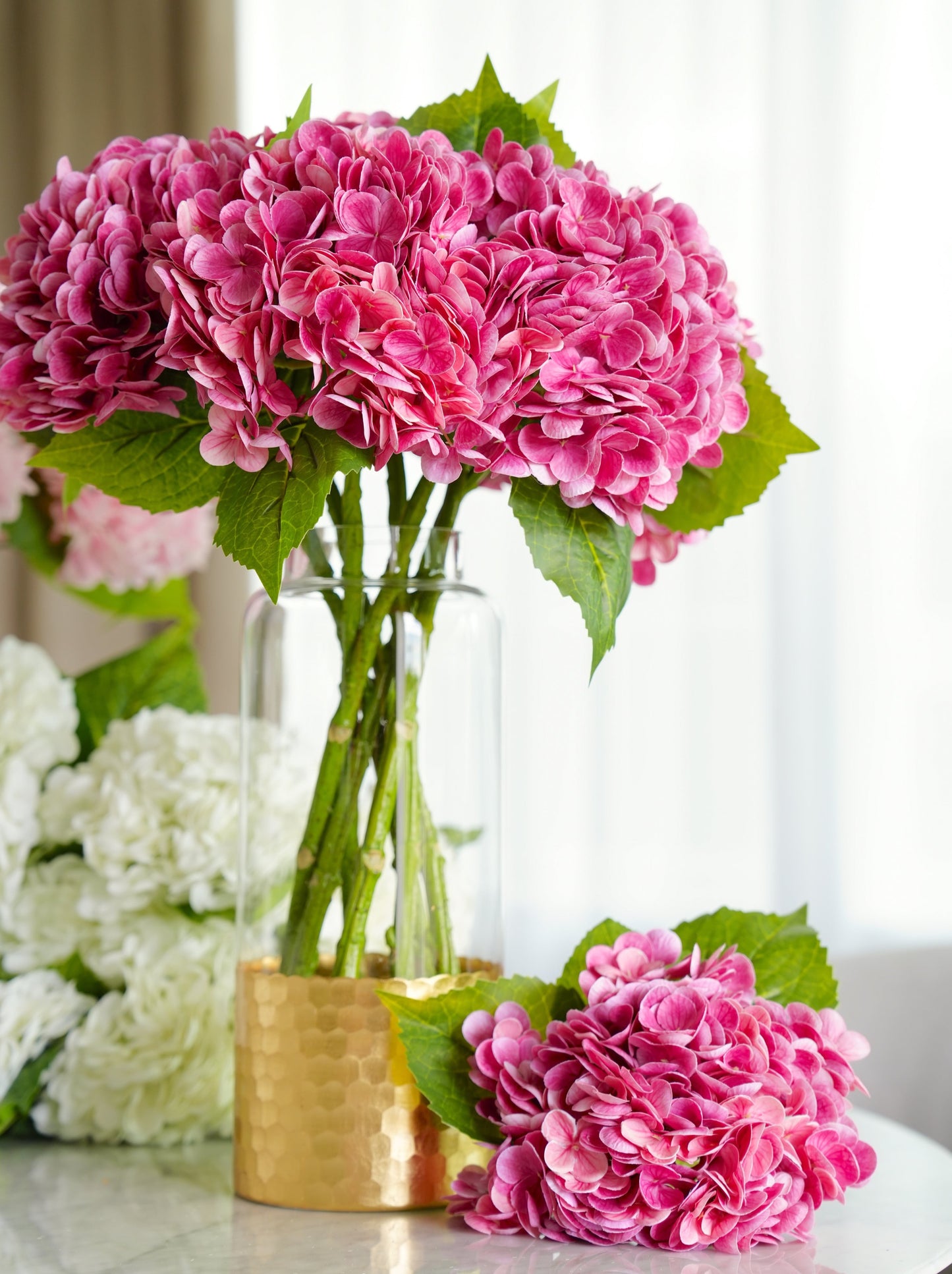 Real Touch Huge Hydrangea Stem - Light Magenta Pink