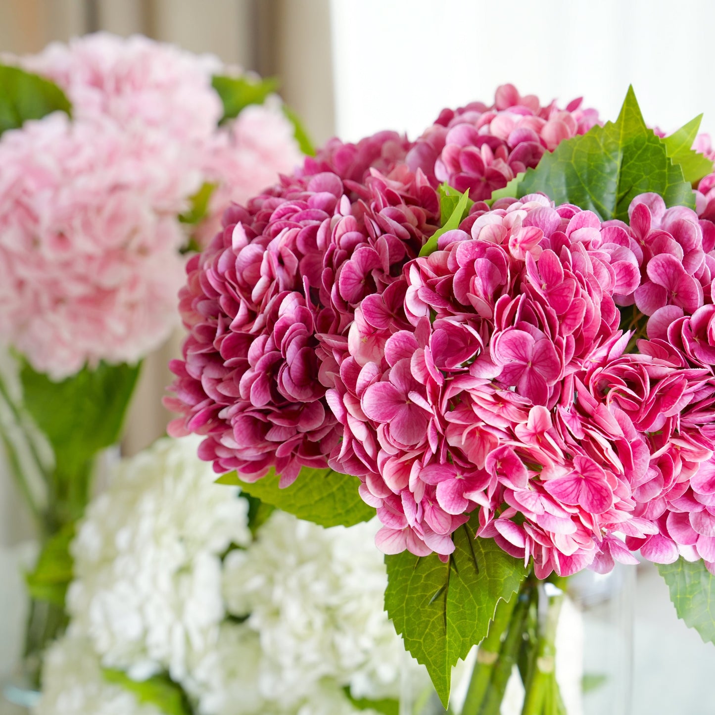 Real Touch Huge Hydrangea Stem - Light Magenta Pink