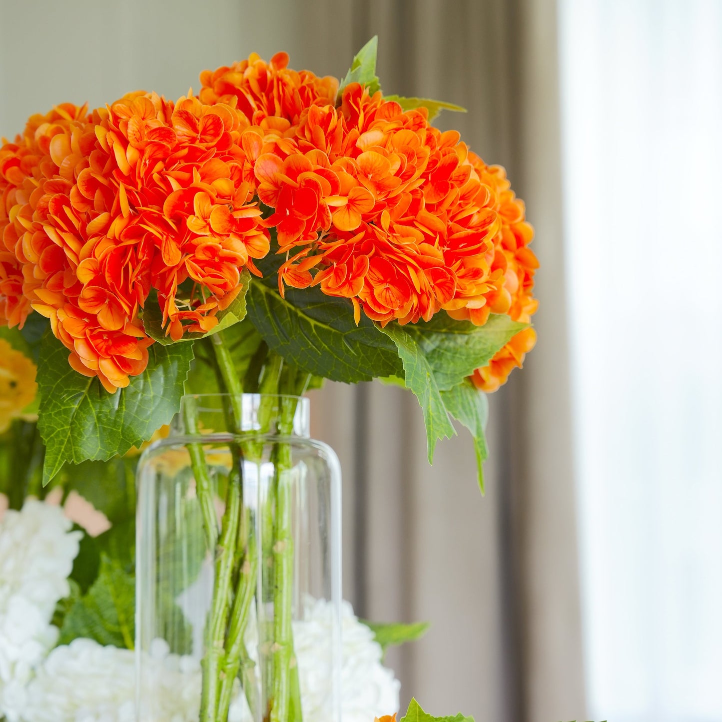 Real Touch Huge Hydrangea Stem - Orange