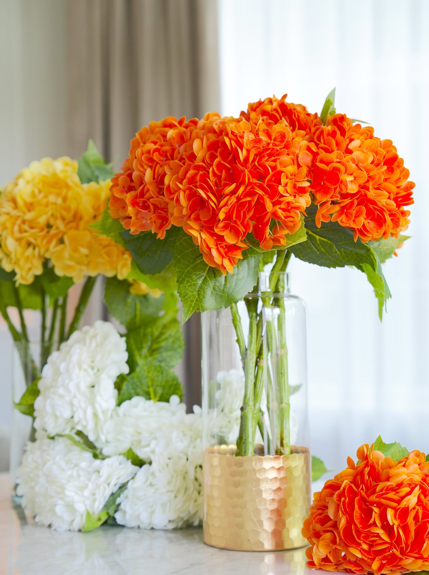 Real Touch Huge Hydrangea Stem - Orange
