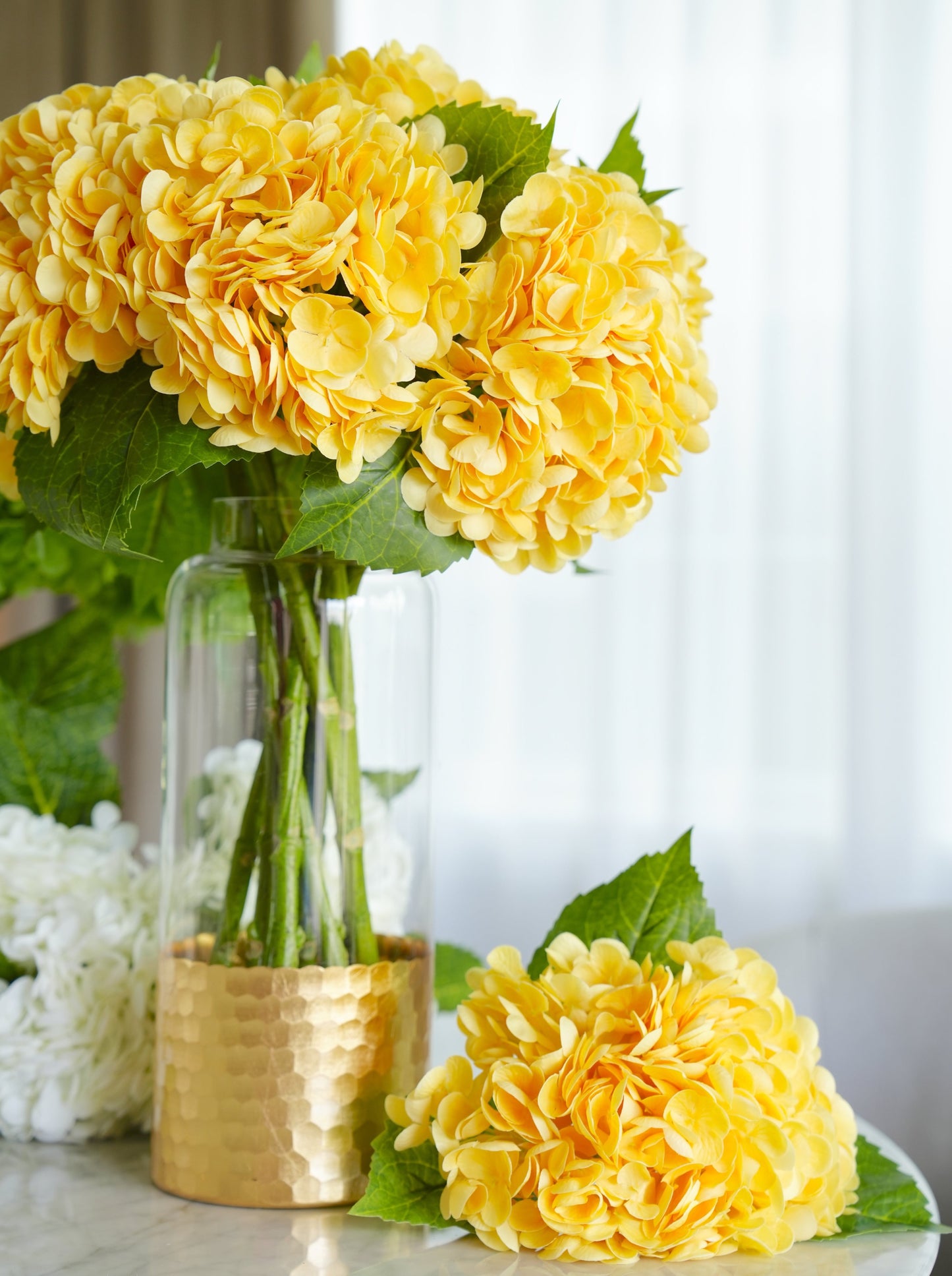 Real Touch Huge Hydrangea Stem - Yellow