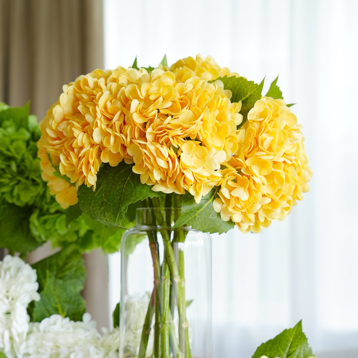 Real Touch Huge Faux Hydrangea Stem - Yellow