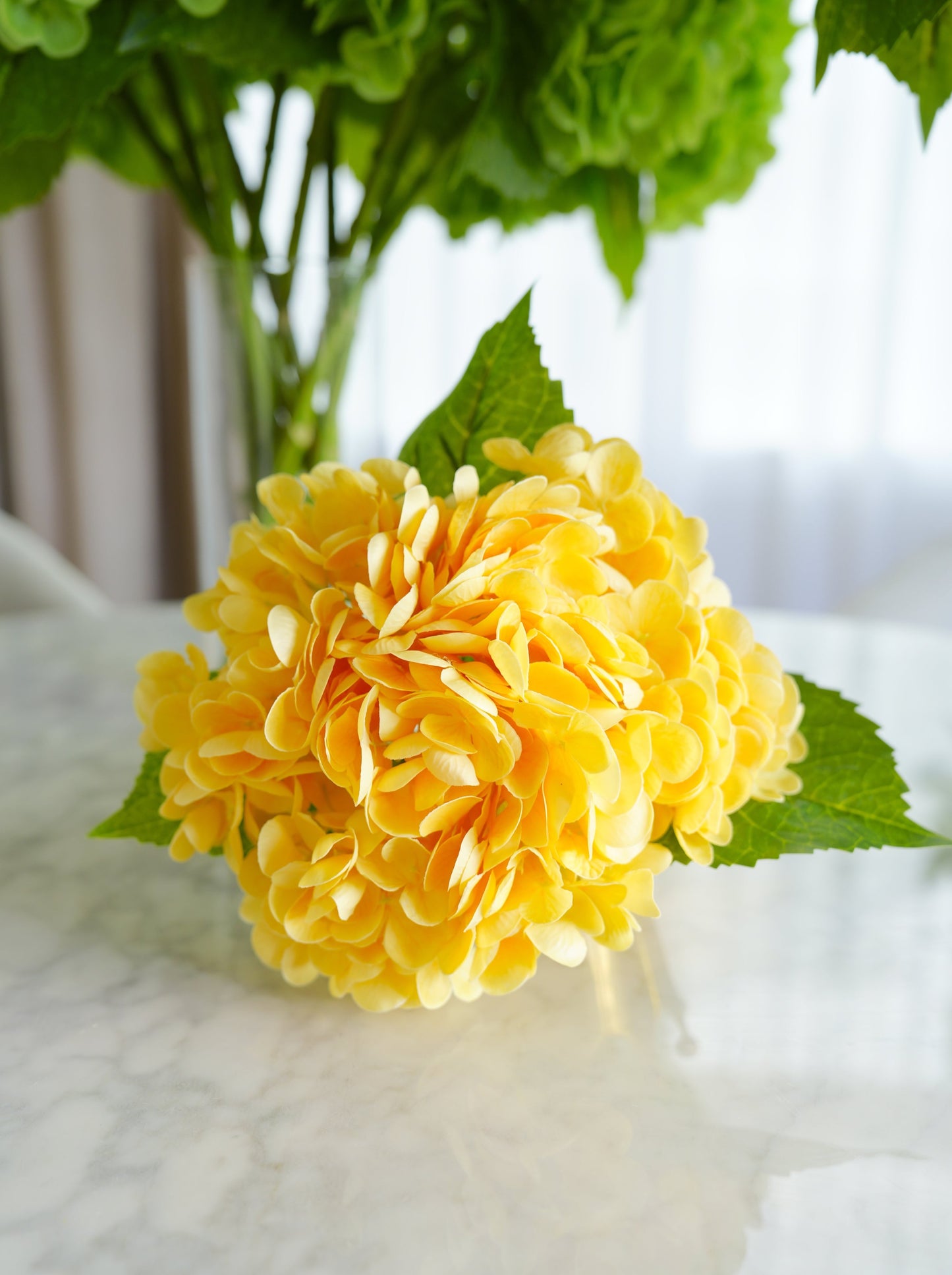 Real Touch Huge Hydrangea Stem - Yellow