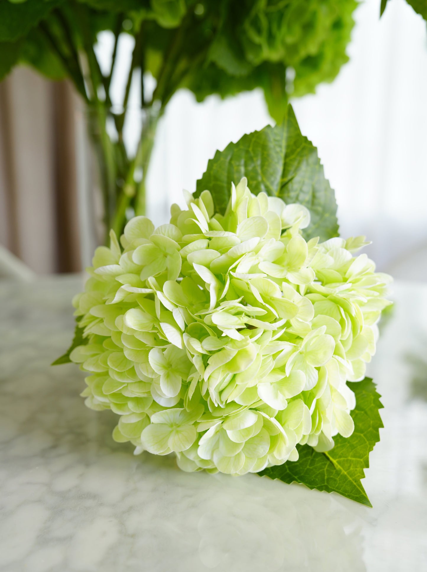 Real Touch Huge Hydrangea Stem - Pale Green