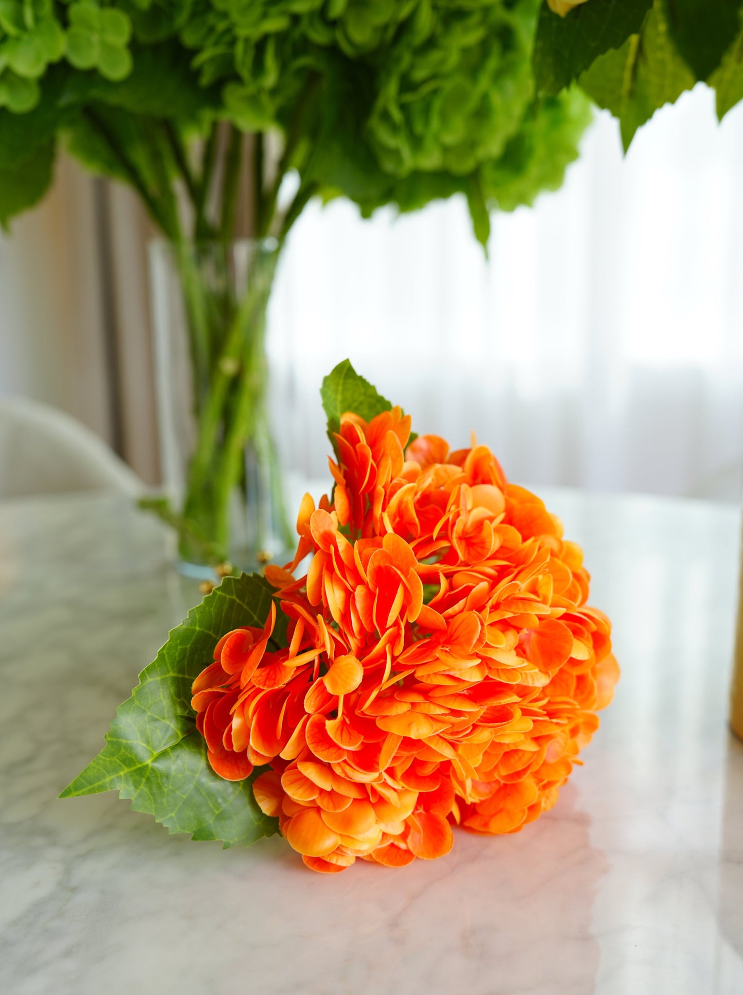 Real Touch Huge Hydrangea Stem - Orange