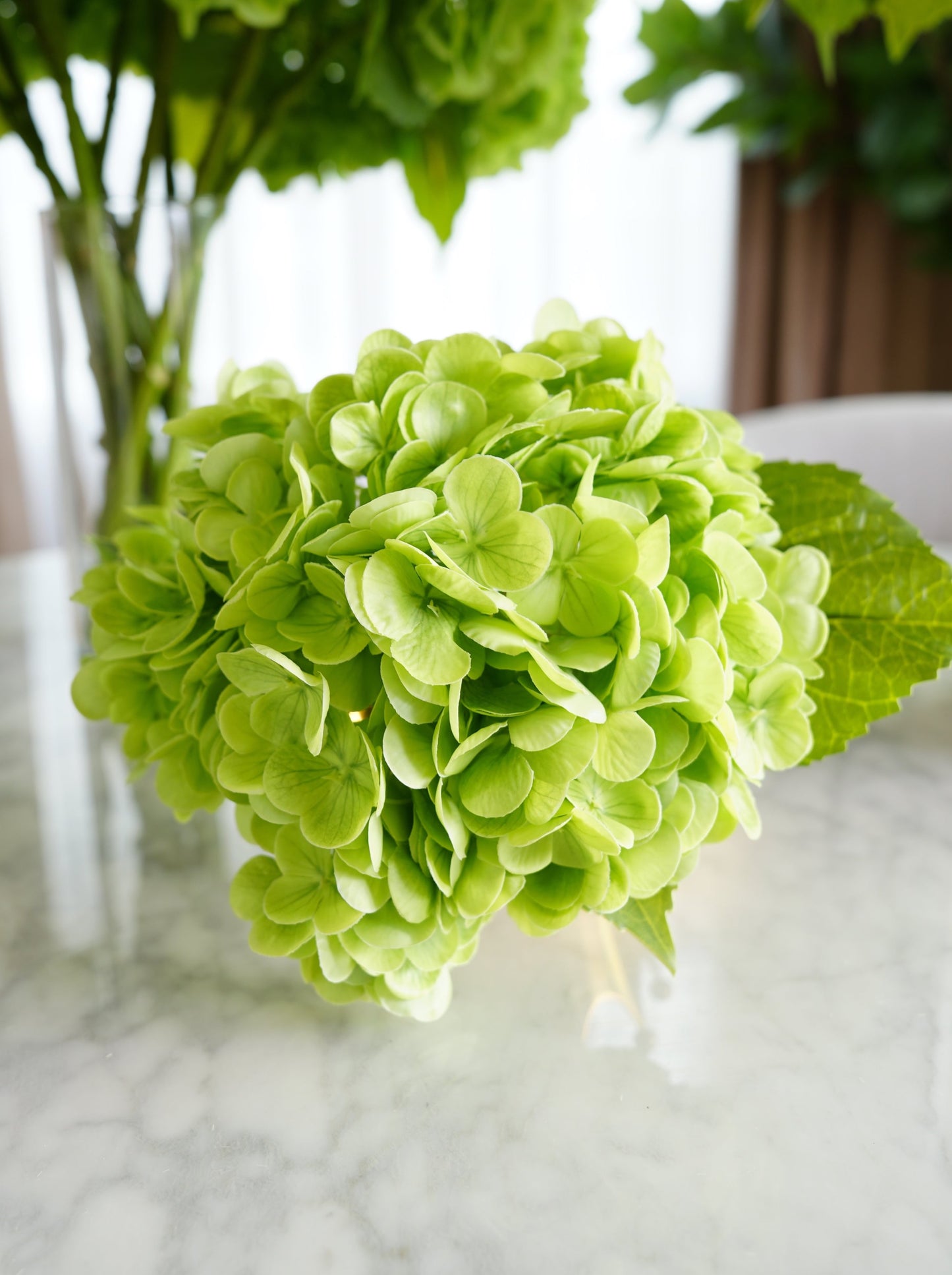 Real Touch Huge Hydrangea Stem - Green