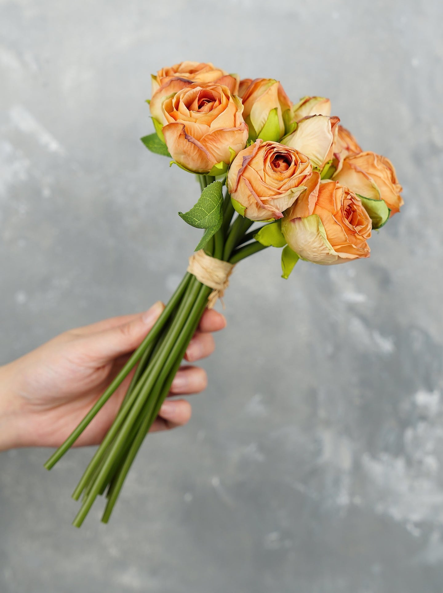 10 Stems Dried Look Rose Bouquet - Orange