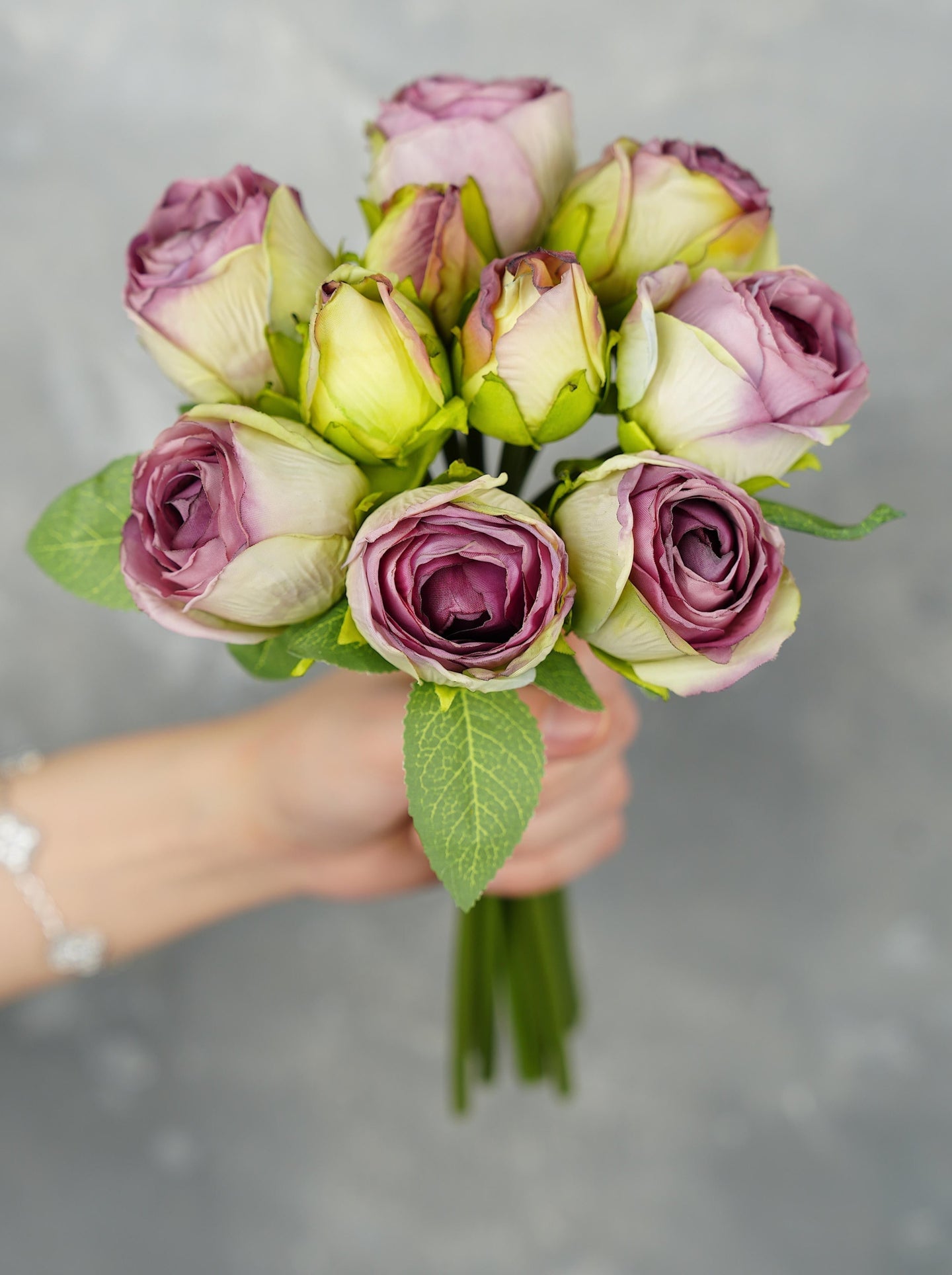 10 Stems Dried Look Rose Bouquet - Purple