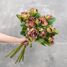 Load image into Gallery viewer, 2 Heads Dried Look Peony - Coffee
