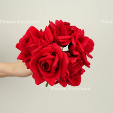 Load image into Gallery viewer, 5 Stems Real Touch Moist Latex Rose Bouquet - Bright Red
