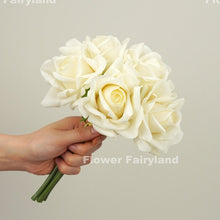 Load image into Gallery viewer, 5 Stems Real Touch Moist Latex Rose Bouquet - Creamy White
